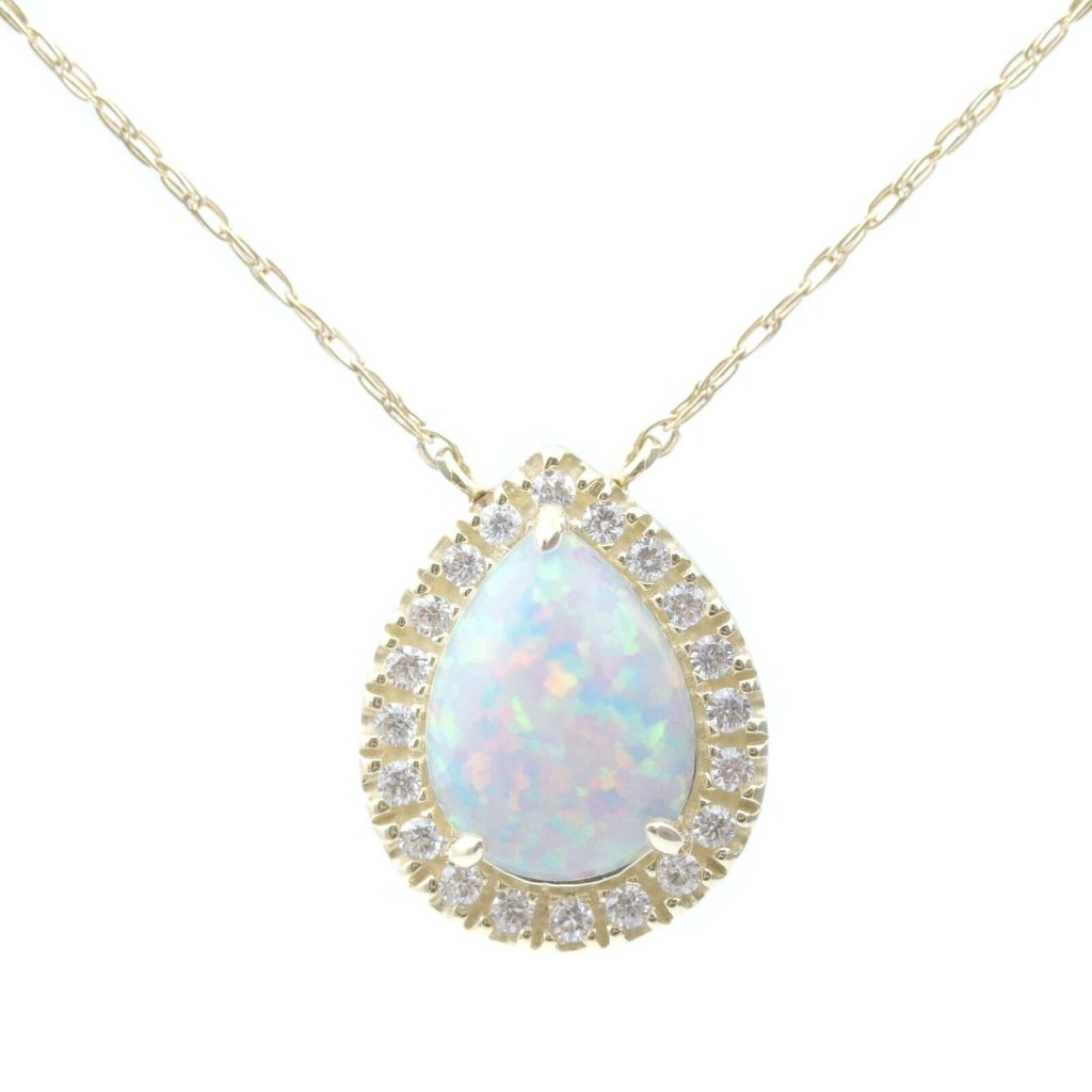Brilliance Fine Jewelry 10k Yellow Gold Pear Shaped Created Opal & Cz Necklace